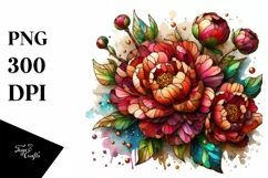 Detailed Wooden Small Stained Peonies | Clipart Product Image 3