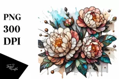 Detailed Wooden Small Stained Peonies | Clipart Product Image 3