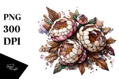 Detailed Wooden Small Stained Peonies | Clipart Product Image 3