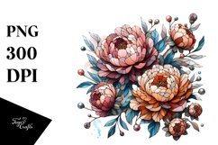 Stained Peonies Wooden Detailed | Sublimation Clipart Product Image 1