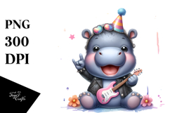 Energetic Baby Hippo with Party Hat, PNG Product Image 1