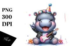 Energetic Baby Hippo with Party Hat, PNG Product Image 1