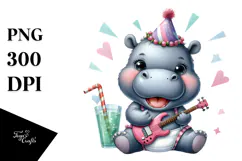 Energetic Baby Hippo with Party Hat, PNG Product Image 1
