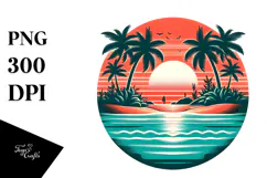 Retro Tropical Island Sunset, PNG Product Image 1