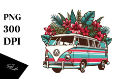Retro Tropical Flower Van PNG Product Image 1