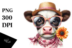 Funny Baby Cow with Sunglasses PNG Product Image 1