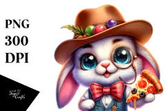 Watercolor Baby Rabbit with Cowboy Hat PNG Product Image 1