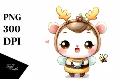 Enthusiastic Bee with Reindeer Horns PNG Product Image 3