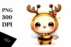 Enthusiastic Bee with Reindeer Horns PNG Product Image 3