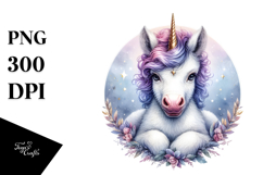 Detailed Watercolor Baby Unicorn, PNG Product Image 1