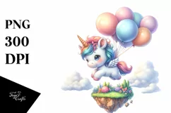 Cute Baby Unicorn Floating Balloons Floating Island Clipart Product Image 1