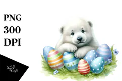 Digital Watercolor Baby Polar Bear Easter PNG Product Image 1