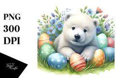 Digital Watercolor Baby Polar Bear Easter PNG Product Image 1