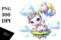 Cute Baby Unicorn Floating Balloons Floating Island Clipart Product Image 3