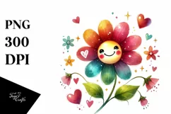 Colorful Smiling Flower with Hearts PNG Product Image 1
