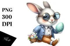 Goofy Bunny with Sunglasses and Big Egg PNG Product Image 1