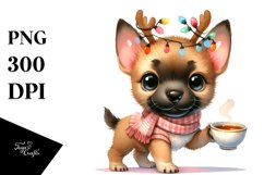 Enthusiastic Malinois with Reindeer Horns PNG Product Image 1