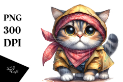 Watercolor Cat Wearing Raincoat | Sticker Product Image 1