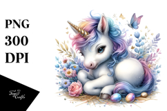 Detailed Watercolor Baby Unicorn, PNG Product Image 1