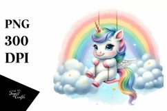 Rainbow Baby Unicorn Swinging | Clipart Product Image 3