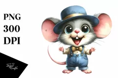 Watercolor Mouse with Goofy Smile | Summer Clipart Product Image 1