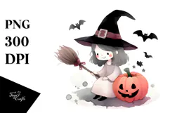 Simple Funny Halloween Clipart with Witch PNG Product Image 1