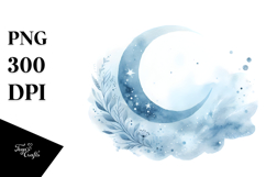 Whimsical Blueish Moon Watercolor Clipart Title Product Image 1
