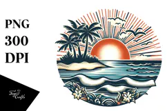 Vintage Tropical Island Sun, PNG Product Image 1