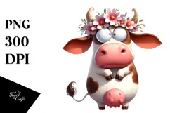 Whimsical Cow with Flower Crown, PNG Product Image 1