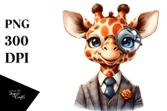 Funny Cute Giraffe Smiling Wearing a Suit and a Retro One Product Image 1