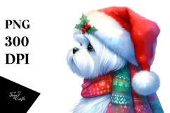 Cute Maltese with Santa Hat PNG Product Image 1
