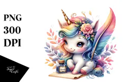 Colorful Unicorn with Quill and Ink PNG Product Image 1