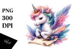 Colorful Unicorn with Quill and Ink PNG Product Image 1