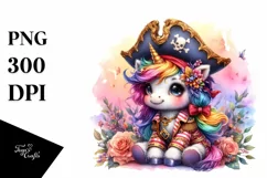 Colorful Unicorn Dressed as Pirate PNG Product Image 3