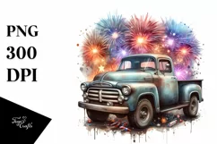 Vintage Dirty Pickup Truck Fireworks | Sublimation Clipart Product Image 1
