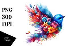 Vibrant Bird Half Flowers Clipart Product Image 1
