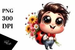 Baby Ladybug Flower Bouquet | Sublimation Clipart Product Image 3