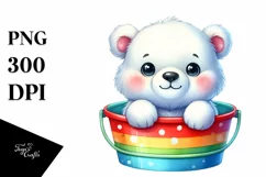 Sitting Polar Bear in Colorful Bucket Clipart Product Image 1