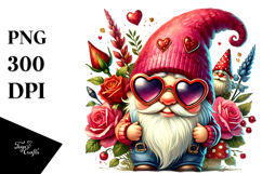 Valentines Gnome with Heart Sunglasses PNG Product Image 1