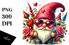 Valentines Gnome with Heart Sunglasses PNG Product Image 1