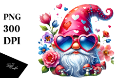 Colorful Valentines Gnome with Heart Shaped Sunglasses, PNG Product Image 1