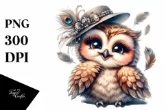 Owl Vintage Diva Portrait | Watercolor Art Product Image 1