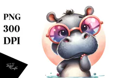 Playful Hippo with Sunglasses, PNG Product Image 1