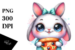 Smiling Baby Rabbit with Pizza Slice, PNG Product Image 1