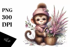 Detailed Whimsical Baby Monkey Heather Clipart Product Image 3