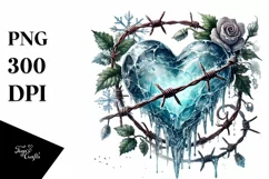 Barbwire Heart, Watercolor PNG Product Image 1