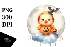 Cute Baby Duck on Cloud Halloween PNG Product Image 1