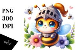 Vibrant Watercolor Smiling Cute Baby Bee Knight&#039;s PNG Product Image 1