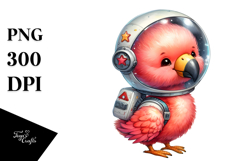 Cute Baby Flamingo with Astronaut Helmet PNG Product Image 1