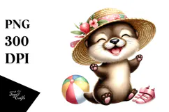 Cute Baby Otter Ready for the Beach, High-Quality PNG Product Image 1